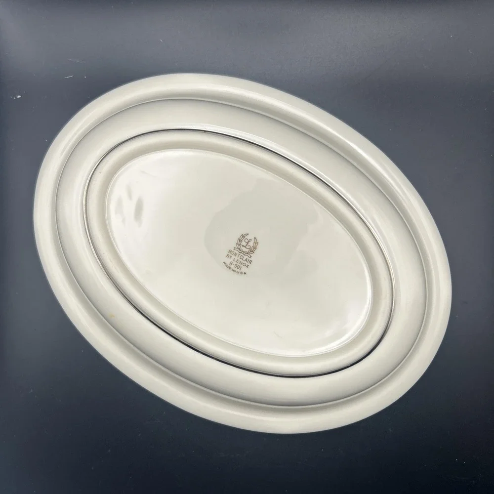 LENOX Ivory Fine China Montclair Platinum Trim Oval Serving Bowl | Vintage